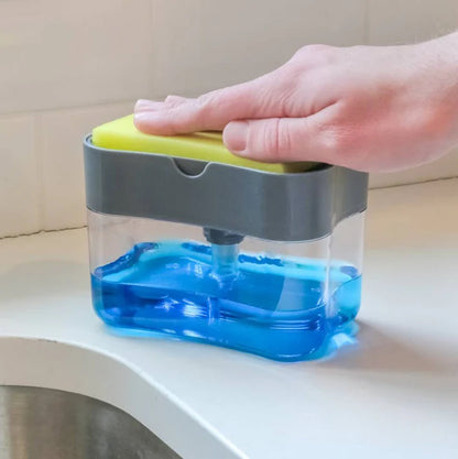 2-in-1 Liquid Soap Dispenser On Countertop With Sponge Holder