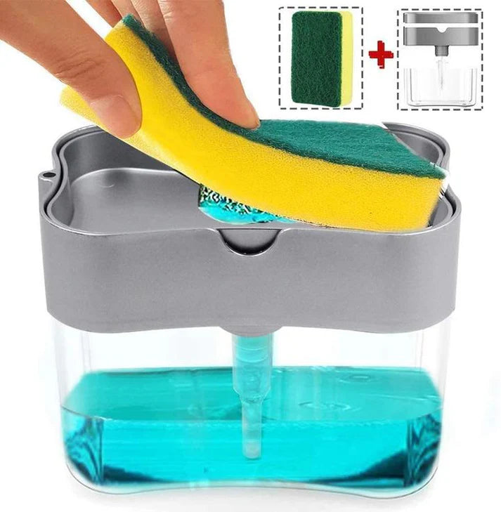 2-in-1 Liquid Soap Dispenser On Countertop With Sponge Holder