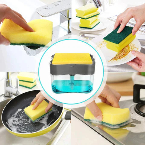 2-in-1 Liquid Soap Dispenser On Countertop With Sponge Holder