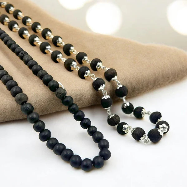 Silver Plated Eternal Karungali Mala - Natural Ebony Wood